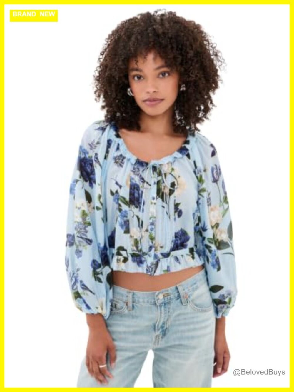 Cropped Blouse Long Sleeve Button Down Ruffle Tie Neck